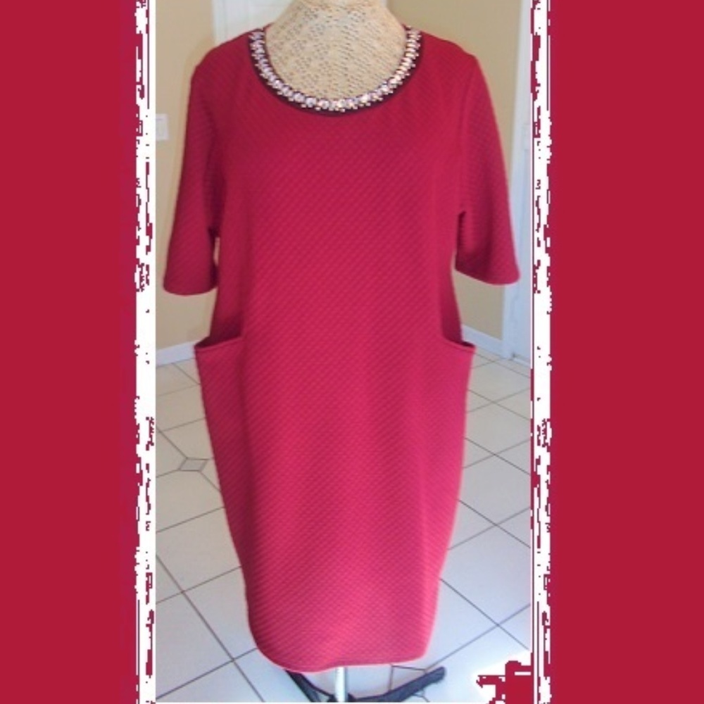 Rust Quilted Rhinestone & Silver Bead Trim Dress
